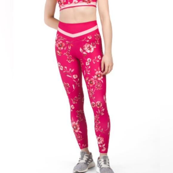 Johnny Was Active NWOT Misty Fall Bee floral Hot Pink Leggings Size XL